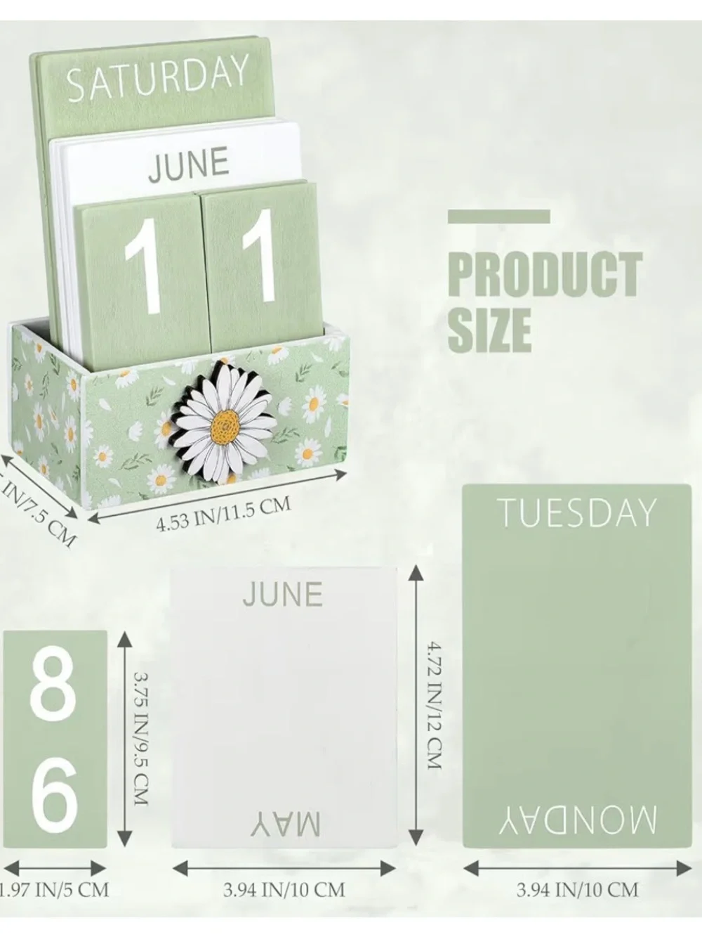 Perpetual Wooden Desk Calendar - Sage Green Daisy